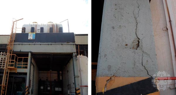 Grietas por sobreesfuerzo en columnas debido a exceso de carga.