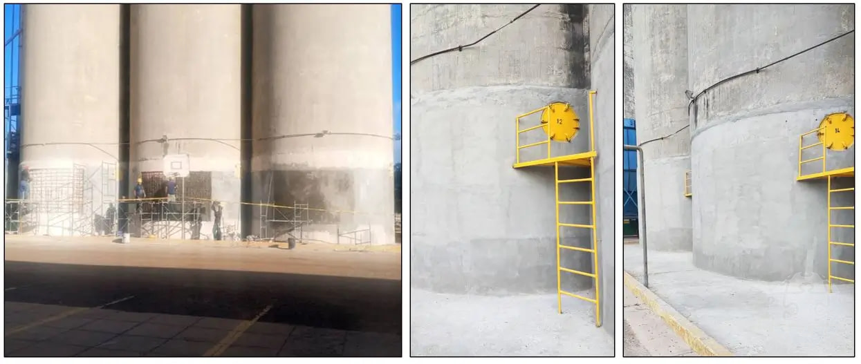 Batería de 6 silos de concreto armado ya reparados