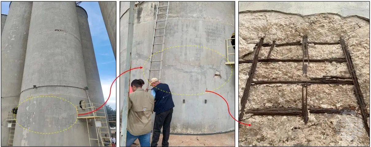 Irregularidades evidenciadas en el la parte inferior de los silos